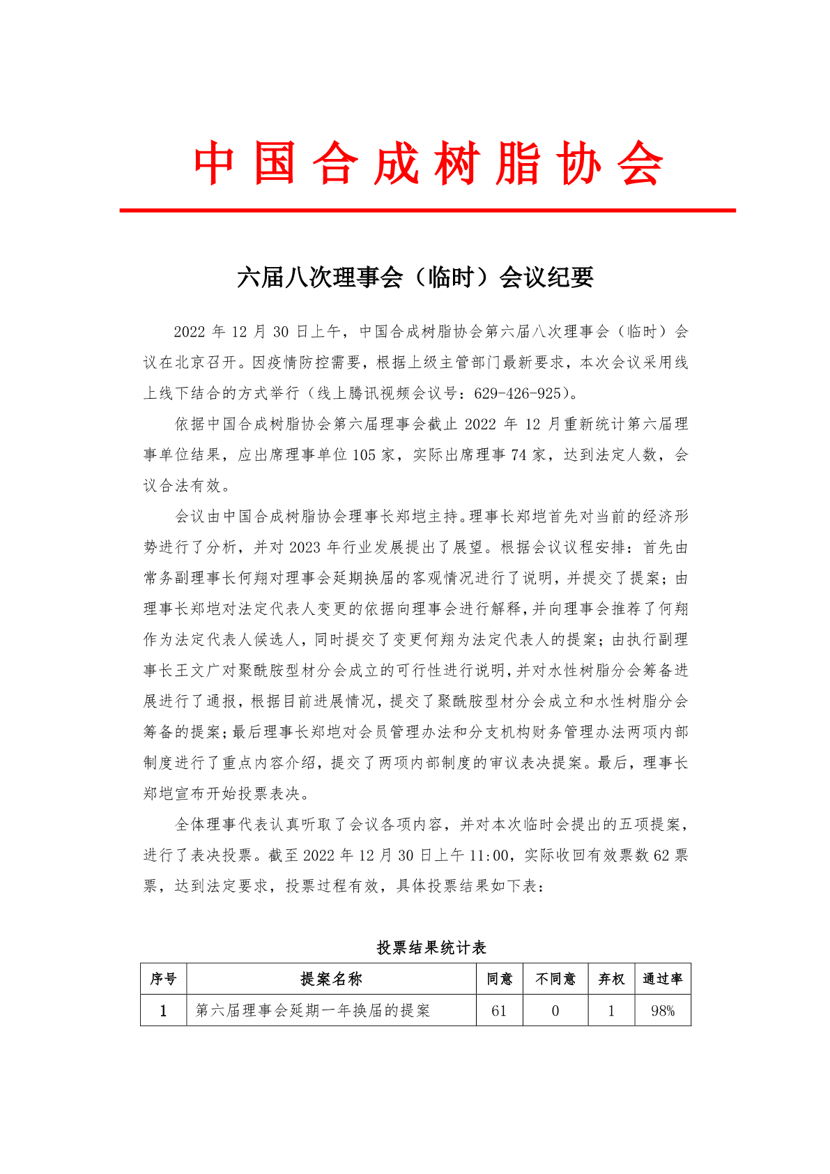 中國妖精影院（chéng）樹（shù）脂協會六屆（jiè）八（bā）次理事會（臨時）會議紀要